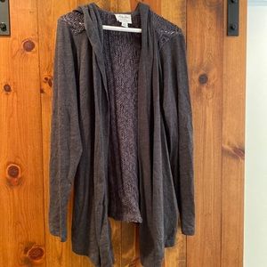 Lucky Brand Grey hooded sweater with detail in back and side pockets, Size XL